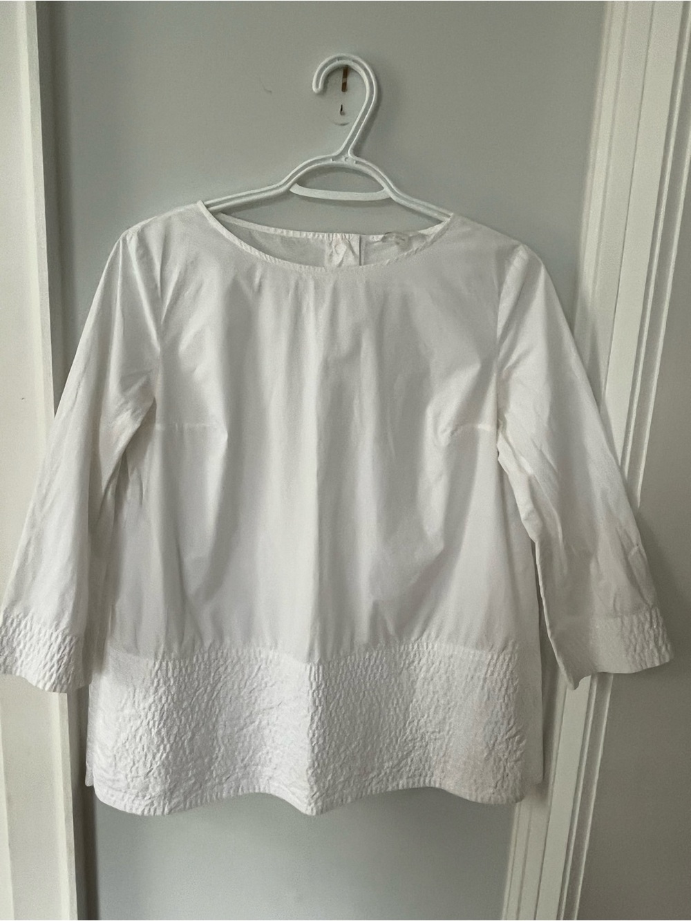 COS White Quilted Hem Cotton Tunic Top Boat Neck 3/4 Sleeve Size 34